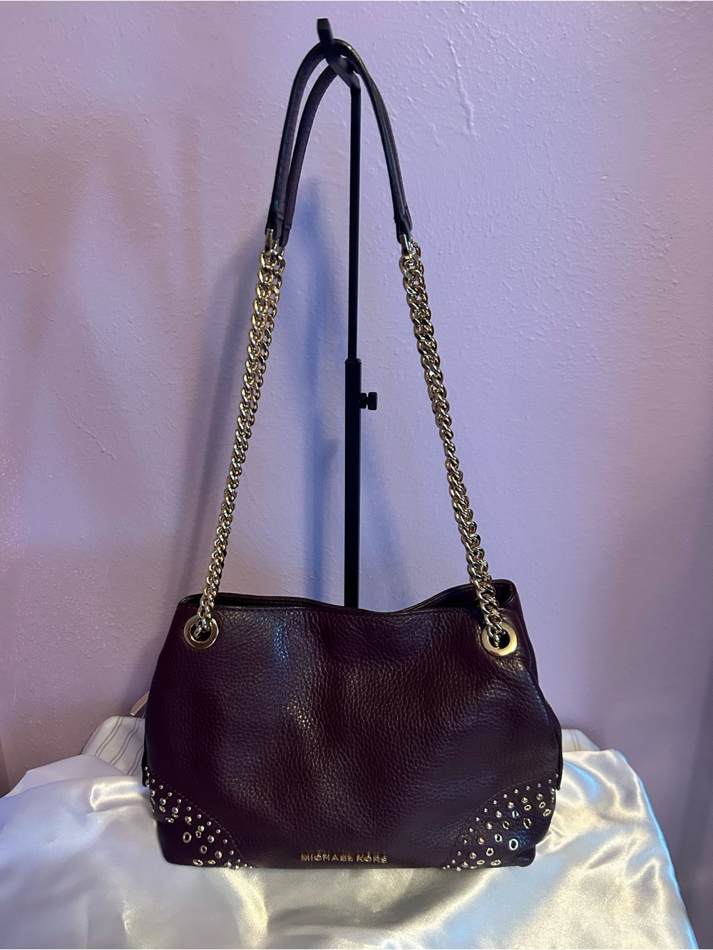 Michael Kors Women's Wine Colored Leather Chain Shoulder Bag